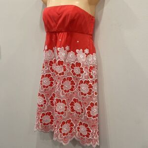 Tibi Floral Embroidery Overlay Strapless Silk Mini Dress size 0